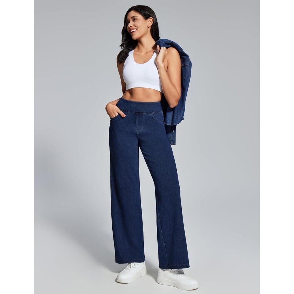 High Waist Wide Leg Jeans Women Stretchy Denim Pants Baggy Straight Fit - Picture 5 of 5